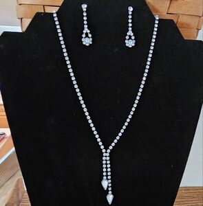 Rhinstone necklace and earrings.